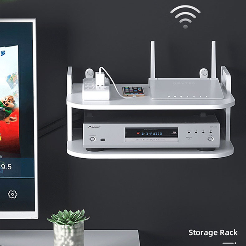 Desk Setup With Tv - Wandmontiertes Router-Kabel-Organizer-Regal Belüftet Ordentliche Aufstellung für