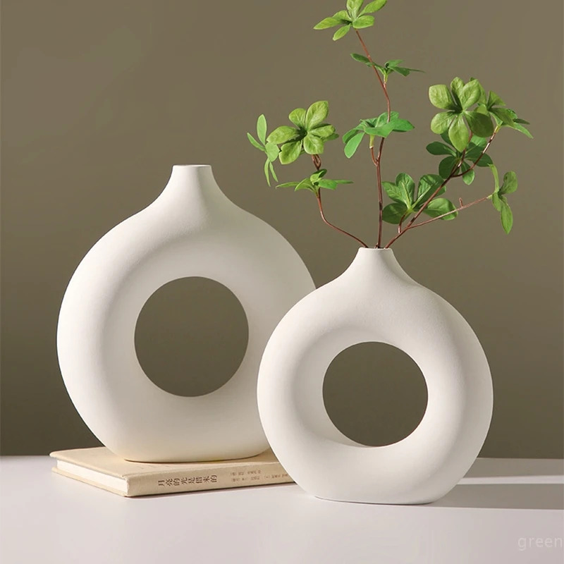 Desk Setup Minimalist - Kreative Donut-förmige Vase, Kunststoffvase im nordischen