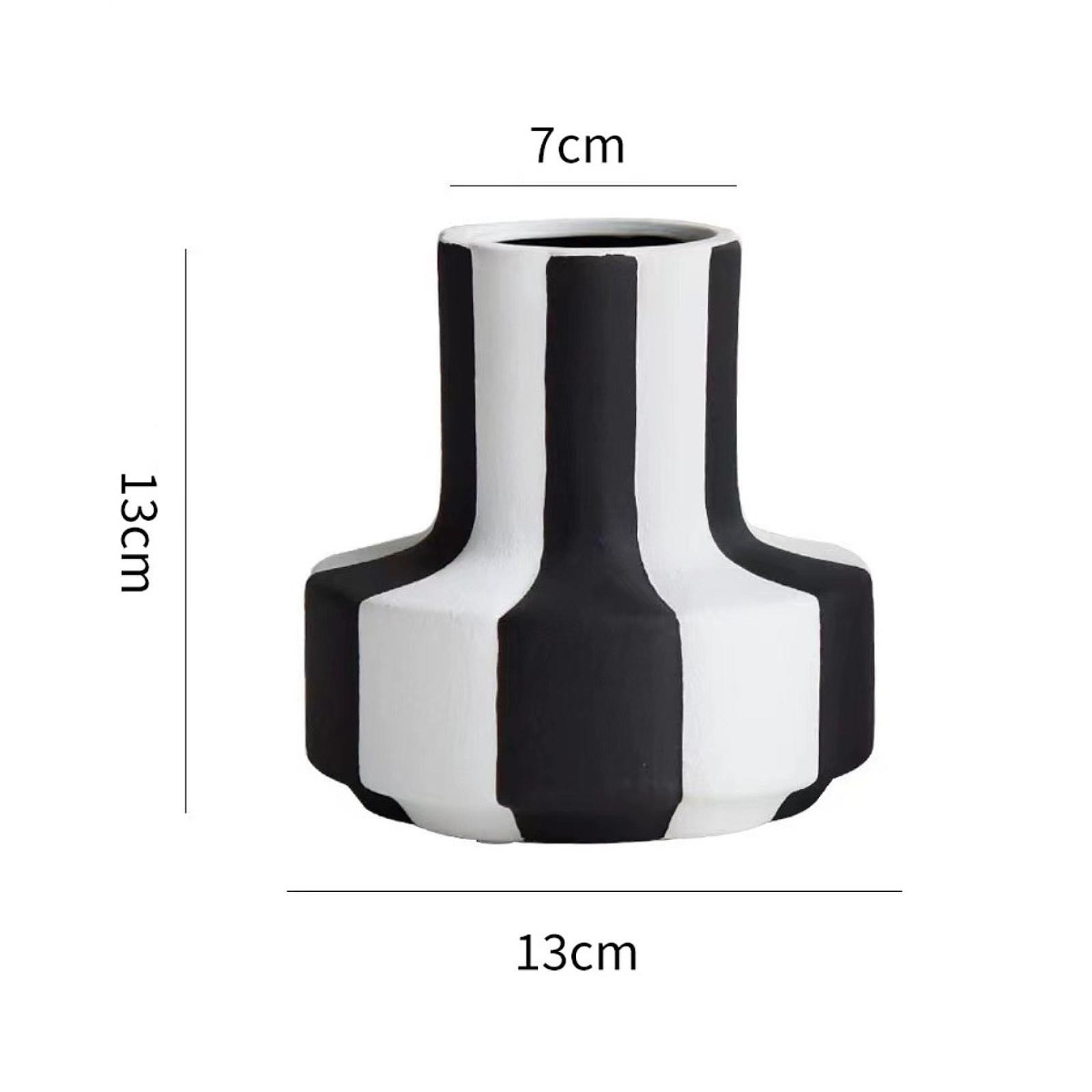 Desk Setup Minimalist - Elegante Schwarz-Weiß Gestreifte Blumenvase Minimalistischer Blumentopf