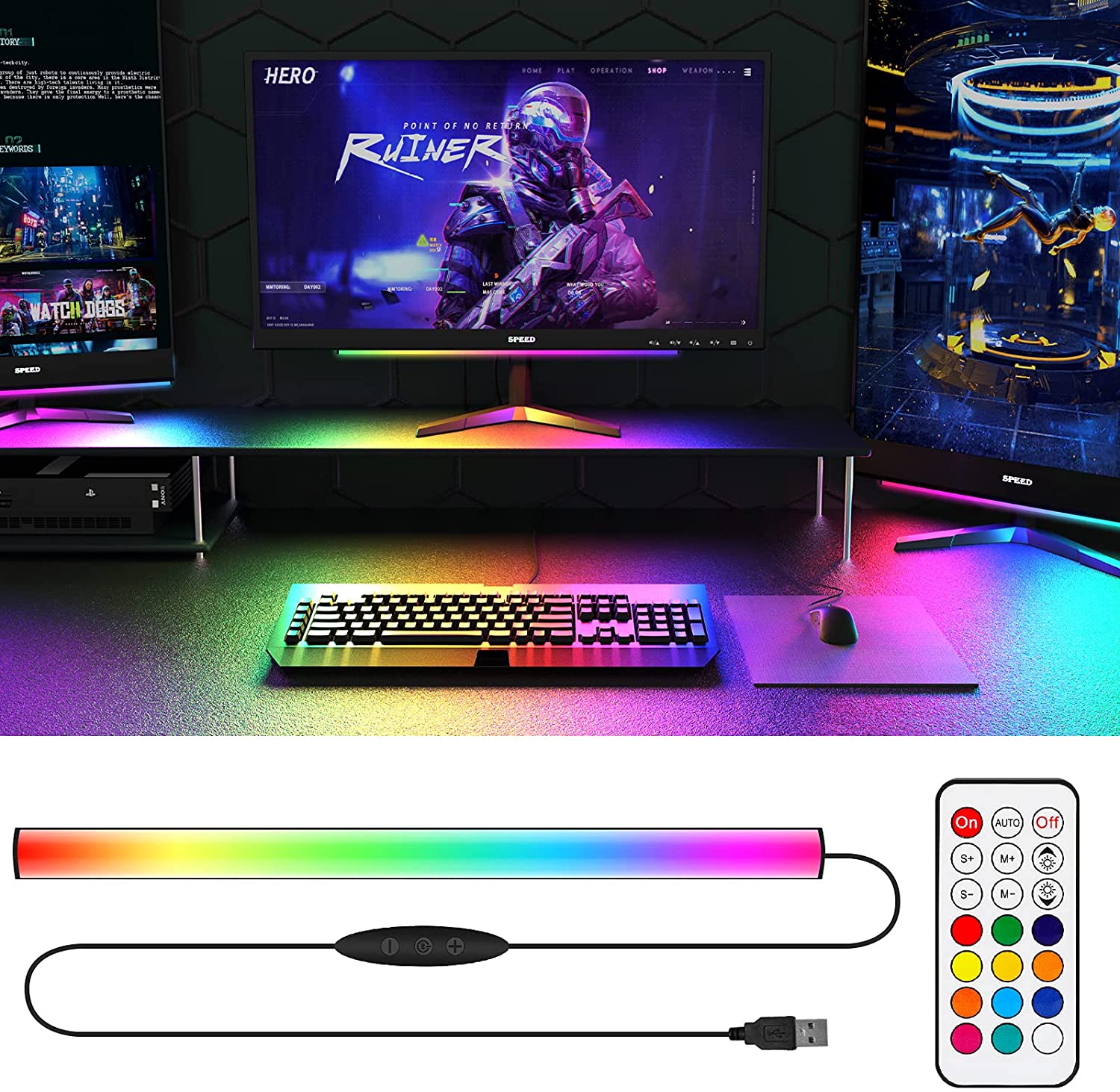 Setup Desk Monitor - Unter Monitor Lichtleiste RGB Dreamcolor Ambient
