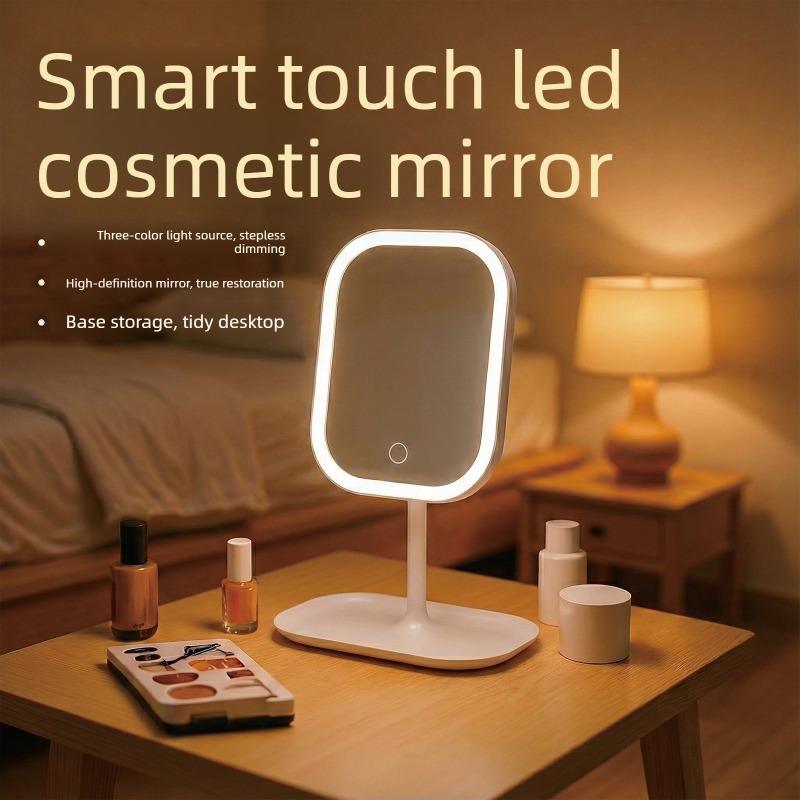 Desk Setup Lamp - Neuer LED Moderner Schreibtisch-Schminkspiegel, Tragbarer 3-Farben-LED-Makeup-Touchscreen-Spiegel